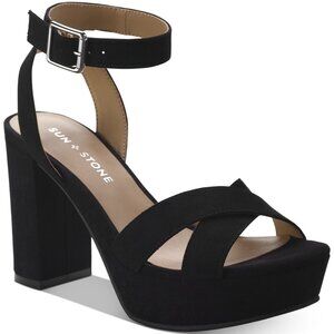 59$ Sun + Stone Lillah Block Heel Platform Dress Sandals Size 9.5 US Black
